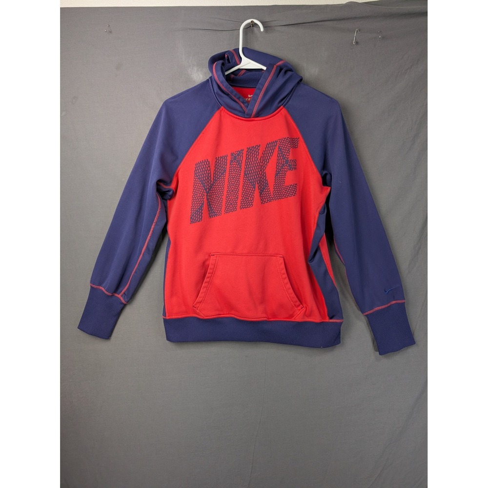 Nike Therma-FIT Mens Hoodie Red Blue Graphic Logo Pullover 531455-635 Large